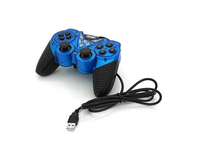 Геймпад дротовий для ПК USB-908 USB 2.0 Double Shock (Blue) - Фото 1