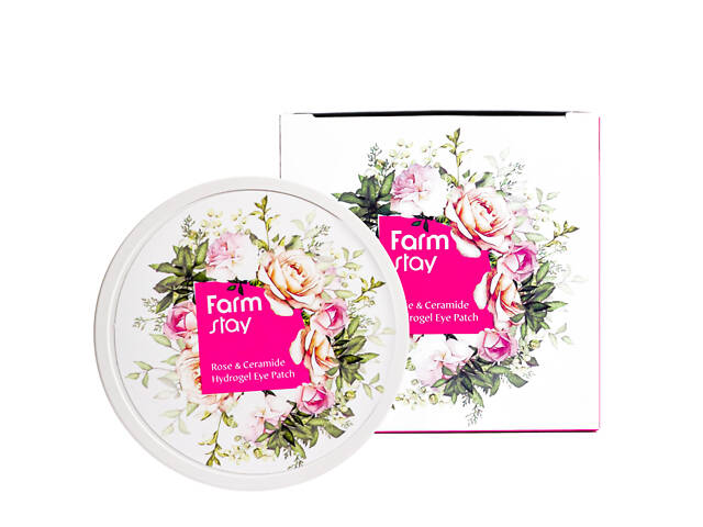 Гидрогелевые патчи для кожи вокруг глаз FarmStay Rose & Ceramide увлажняющие с розой и керамидами 60 шт