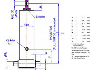 Гідроциліндр GHS 155-5-5325-L1350 C (фронтальний з вухом) HIDROMAS