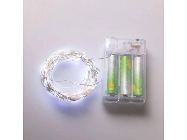 Гирлянда роса 10 метров капля на батарейках на 100 led белый провод белая - Фото 6