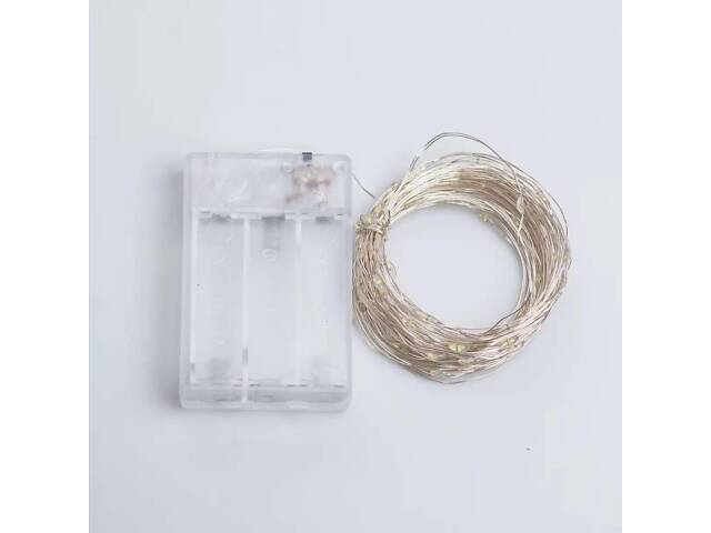 Гирлянда роса 10 метров капля на батарейках на 100 led белый провод белая - Фото 7