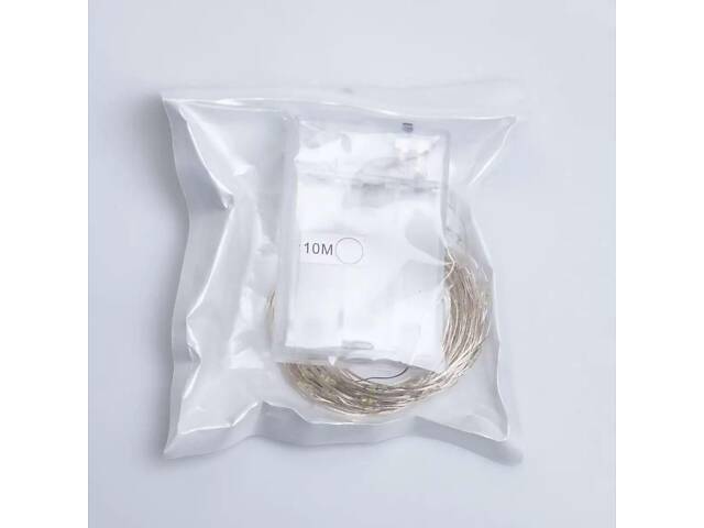 Гирлянда роса 10 метров капля на батарейках на 100 led белый провод белая - Фото 8