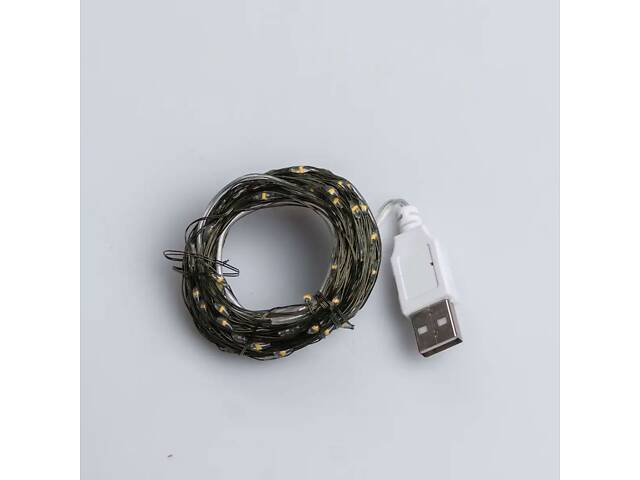 Гирлянда роса 20 метров USB на 200 led светодиодов капля на зеленом проводе желтая USB200L20MGY - Фото 3