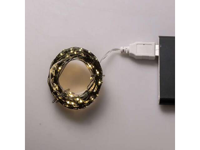 Гирлянда роса 20 метров USB на 200 led светодиодов капля зеленый провод желтая - Фото 7