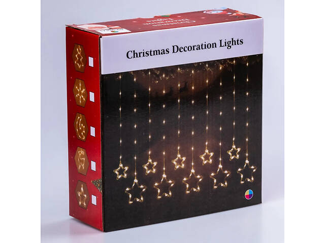 Гирлянда штора 3х0,9 м снежинка звезда на 145 LED лампочек светодиодная 10 шт Желтый 1733068Y - Фото 6