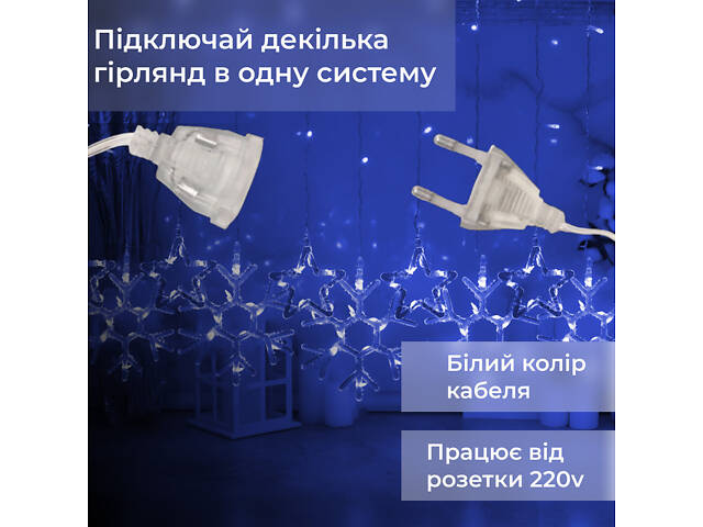 Гирлянда штора 3х0,9 м снежинка звезда на 145 LED лампочек светодиодная 10 шт Синий 1733066BL - Фото 2