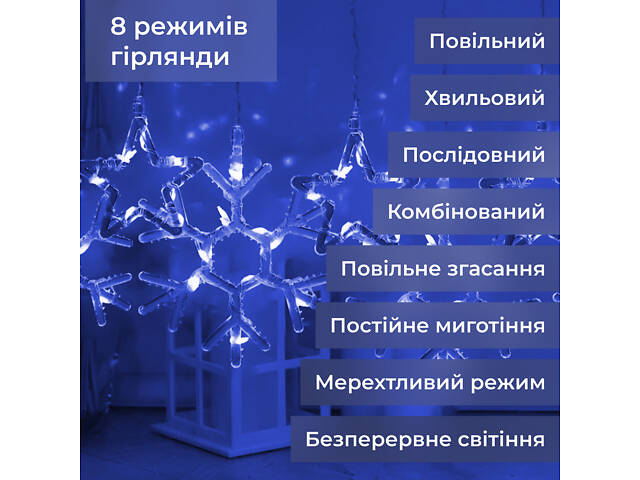 Гирлянда штора 3х0,9 м снежинка звезда на 145 LED лампочек светодиодная 10 шт Синий 1733066BL - Фото 5