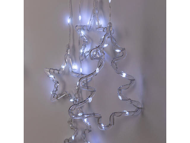 Гирлянда штора светодиодная GarlandoPro звезда и елка 120LED 3х0,9 м 8 режимов Белый 1733071W - Фото 2