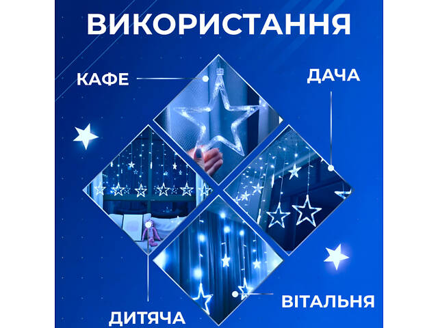 Гирлянда штора светодиодная GarlandoPro звезда и елка 120LED 3х0,9 м 8 режимов Синий 1733070BL - Фото 3