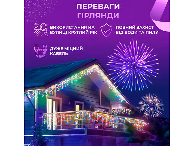 Гирлянда уличная светодиодная 90 LED 3 метра белый провод бахрома 18 нитей - Фото 2
