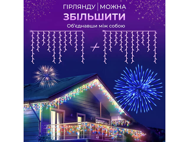 Гирлянда уличная светодиодная 90 LED 3 метра белый провод бахрома 18 нитей - Фото 6