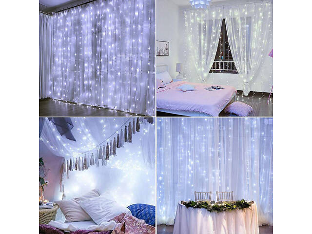 Гірлянда водоспад (штора) Springos 2 x 2 м 400 LED CL0098 Cold White - Фото 2