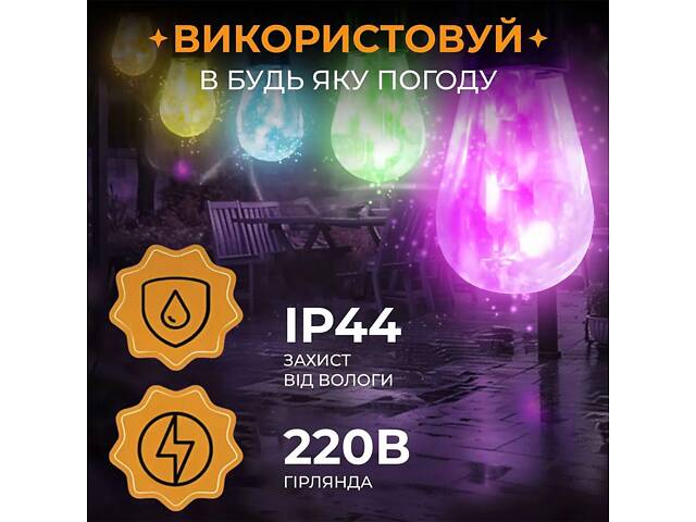 Гірлянда вулична у стилі ретро світлодіодна мультиколор S14 на 10 LED ламп завдовжки 5 метрів S14ML - Фото 4