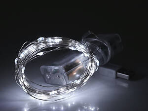 Гирлянды 50LED, 1 режим, 5 метров, прозрачная изоляция, питание от USB+ 2*АА(нет в комплекте), White, BOX