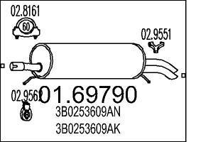 Глушитель SKODA SUPERB (3U4) / VW PASSAT B5 (3B2) / VW PASSAT B5.5 (3B6) 1996-2008 г.