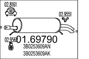 Глушитель SKODA SUPERB (3U4) / VW PASSAT B5 (3B2) / VW PASSAT B5.5 (3B6) 1996-2008 г.