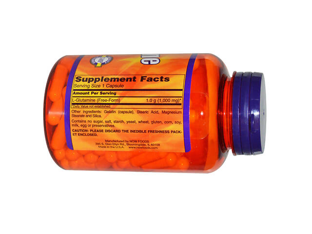 Глютамин 1000 мг, L-Glutamine, Now Foods Sports, 120 каспул - Фото 2