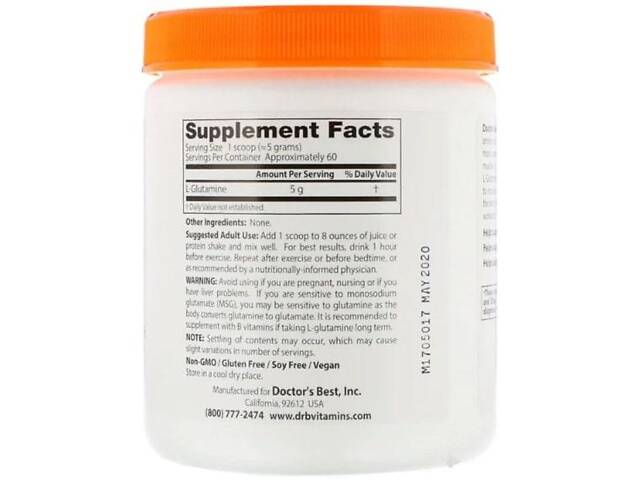 Глютамин Doctor's Best Pure L-Glutamine Powder 10.6 oz 300 g /60 servings/ DRB-00491 - Фото 2