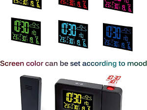 Годинник проєкційний будильник температура зовнішній датчик 8 кольорів