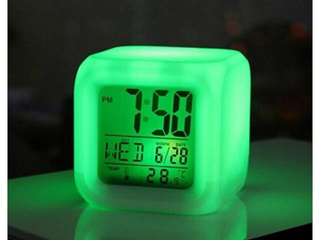 Годинник хамелеон з термометром, будильником, нічником. - Фото 4