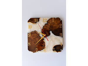 Годинник з дерева та епоксидної смоли ручної роботи Білий Оберіг 30x30 см