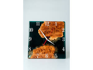 Годинник з дерева та епоксидної смоли ручної роботи Лісовий Відлік 30x30 см