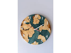 Годинник з дерева та епоксидної смоли ручної роботи Смоляний Смарагд 35 см