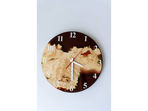 Годинник з дерева та епоксидної смоли ручної роботи Янтарний Час 35 см