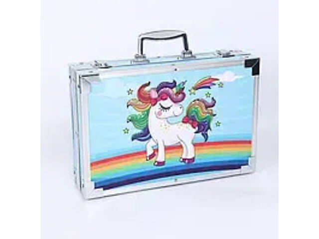 блакитний Набір для малювання 145 предметів в алюмінієвій валізці - Фото 1