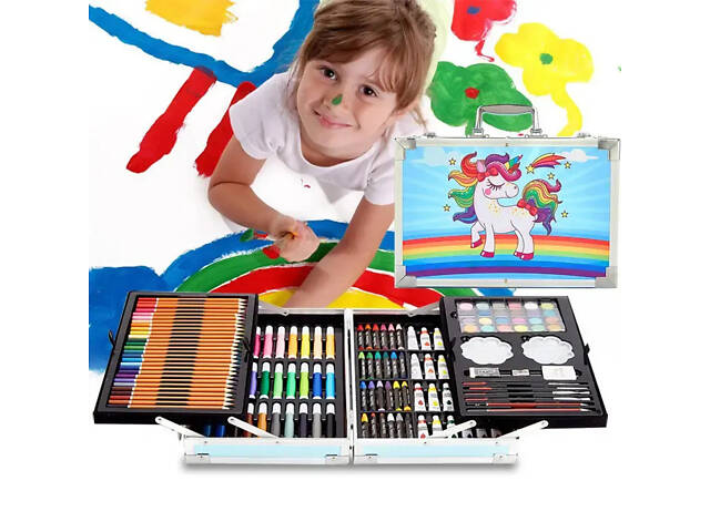 блакитний Набір для малювання 145 предметів в алюмінієвій валізці - Фото 7