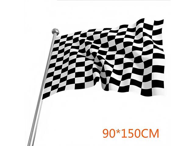 Гоночний прапор RESTEQ 150×90 см - чорно-білий фінішний прапор клітка для автоспорту - Фото 1