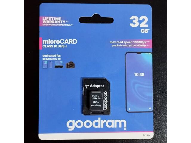 Goodram microSDHC 32GB Class 10 UHS I + SD adapter (M1AA-0320R12) - Фото 1