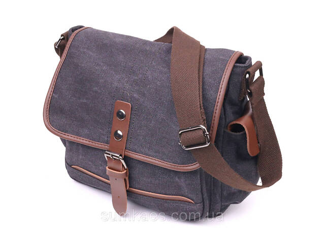 Горизонтальна чоловіча сумка з клапаном текстильна 21247 Vintage Чорна - Фото 1