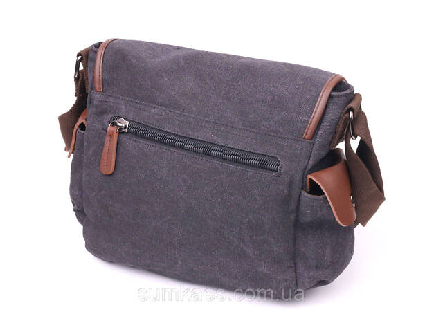 Горизонтальна чоловіча сумка з клапаном текстильна 21247 Vintage Чорна - Фото 2