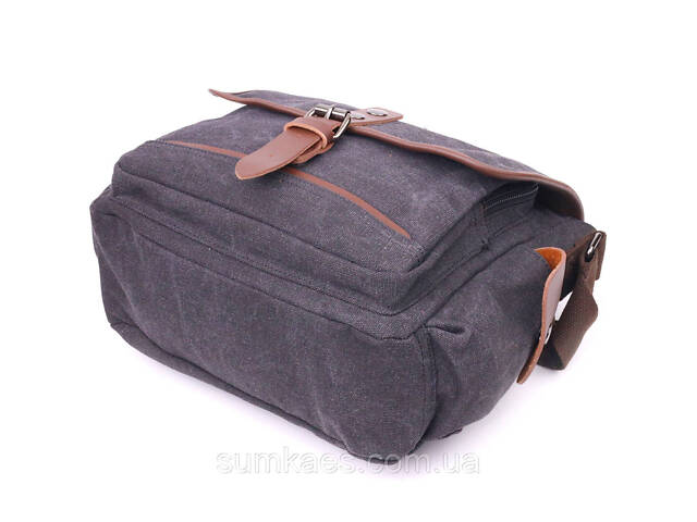 Горизонтальна чоловіча сумка з клапаном текстильна 21247 Vintage Чорна - Фото 3