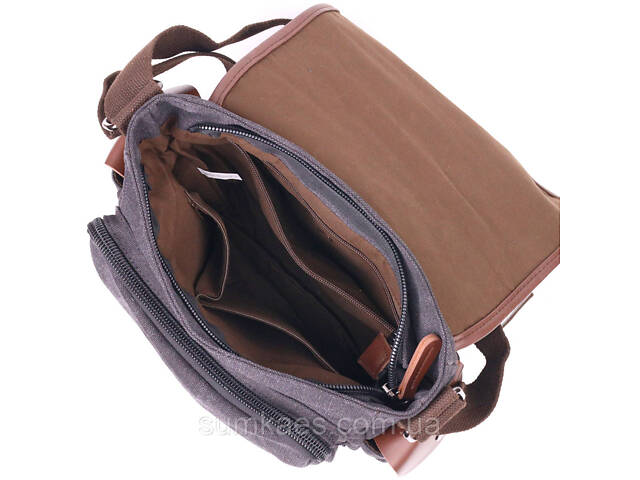 Горизонтальна чоловіча сумка з клапаном текстильна 21247 Vintage Чорна - Фото 4