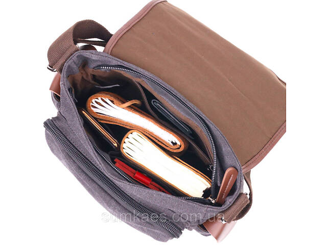 Горизонтальна чоловіча сумка з клапаном текстильна 21247 Vintage Чорна - Фото 5