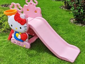 Гірка дитяча рожево-блакитна Хелоу Кітті HK2018-1B з баскетбольним кільцем