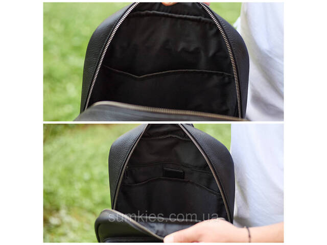 Міський чоловічий рюкзак із натуральної шкіри 40х30х18, наплічник для роботи та подорожей, чорний - Фото 4