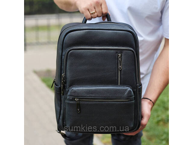 Міський чоловічий рюкзак із натуральної шкіри 40х30х18, наплічник для роботи та подорожей, чорний - Фото 6