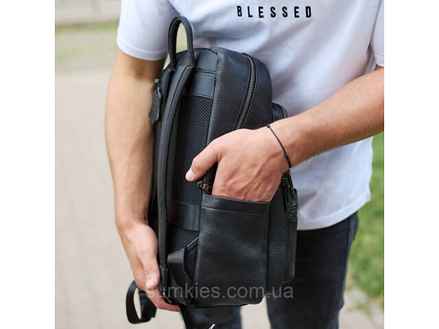 Міський чоловічий рюкзак із натуральної шкіри 40х30х18, наплічник для роботи та подорожей, чорний - Фото 10