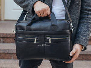 Горизонтальна шкіряна чоловіча сумка портфель для ноутбука і документів Tiding Bag