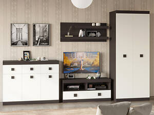 Вітальня Еверест Соната 4 (модульна - 4 елементи) венге темний + білий (DTM-2517)