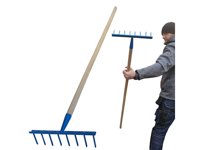 Грабли стальные штыревые с 8 зубьями c держаком (черенком) 1.2 м - Фото 1