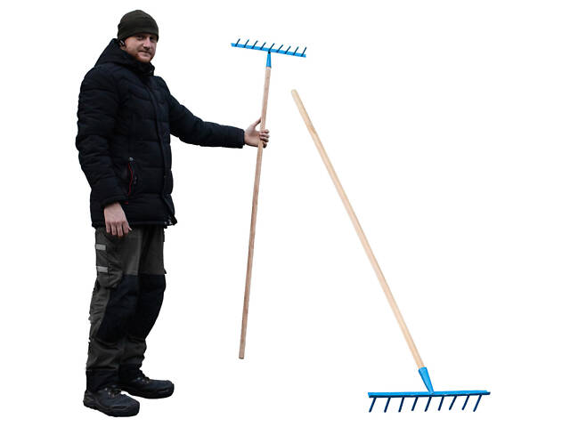 Грабли стальные штыревые с 9 зубьями c держаком (черенком) 1.5 м - Фото 1