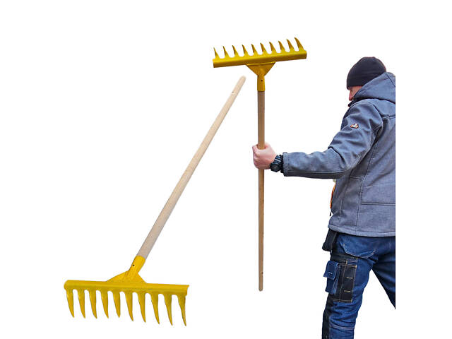 Грабли стальные завитые с 10 зубьями c держаком (черенком) 1.2 м - Фото 1