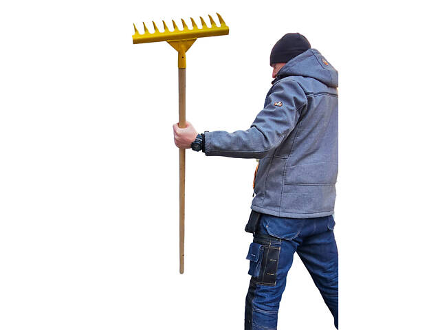 Грабли стальные завитые с 10 зубьями c держаком (черенком) 1.2 м - Фото 4