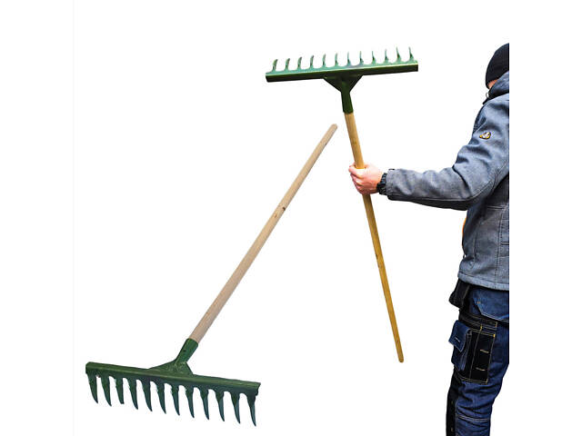 Грабли стальные завитые с 12 зубьями c держаком (черенком) 1.2 м - Фото 1