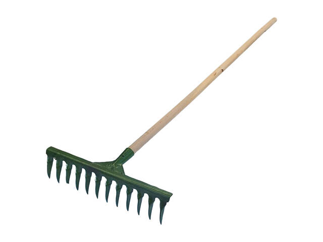 Грабли стальные завитые с 12 зубьями c держаком (черенком) 1.2 м - Фото 2