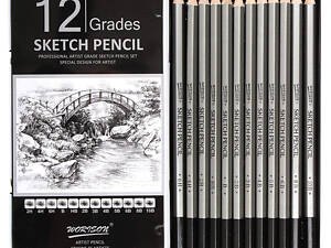 Графитные карандаши для рисования WORISON 10В-6Н 12 штук (ART5506)